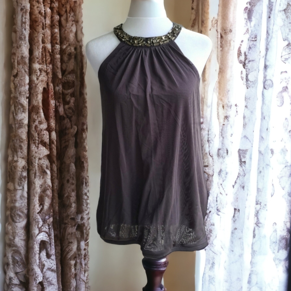 Express Embellished Gray Halter Top Size Medium - Picture 1 of 12